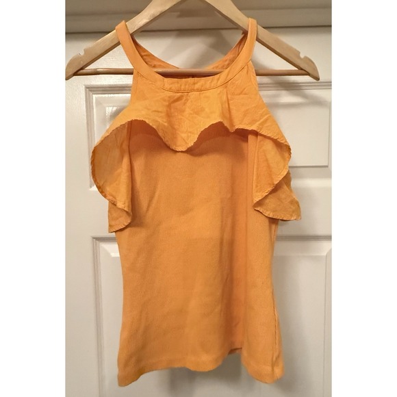 Maeve by Anthropologie Tops - Maeve Anthropologie Tank Top Womens Small Orange Ruffle Halter Ribbed Knit Mixed